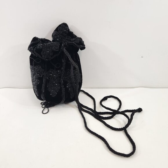 Vintage Black Beaded Pouch Handbag with Tassel - Picture 10 of 11